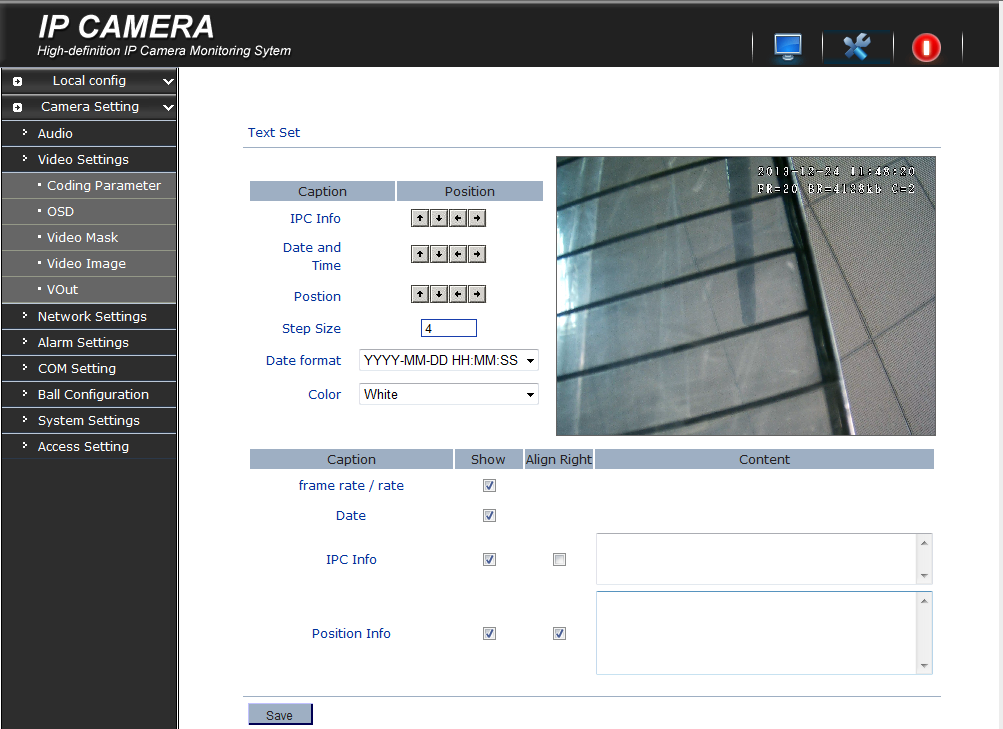 SC9000 IPC IE main Video setting OSD